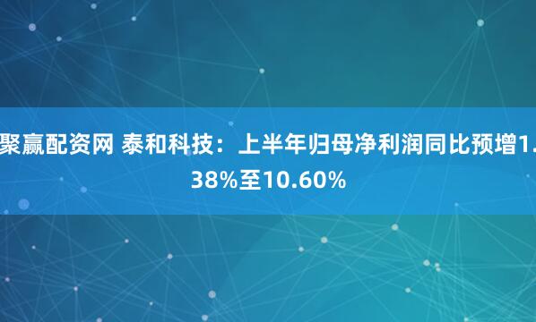 聚赢配资网 泰和科技：上半年归母净利润同比预增1.38%至10.60%